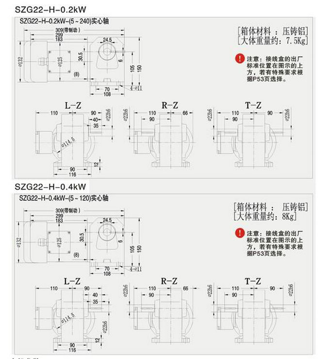 直交轴中型H系列减速机参数图